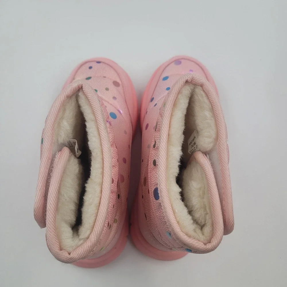 Hobibear Girls Pink Polka Dot Snow Boots Faux Fur Winter Shoes Size 12C (30)
